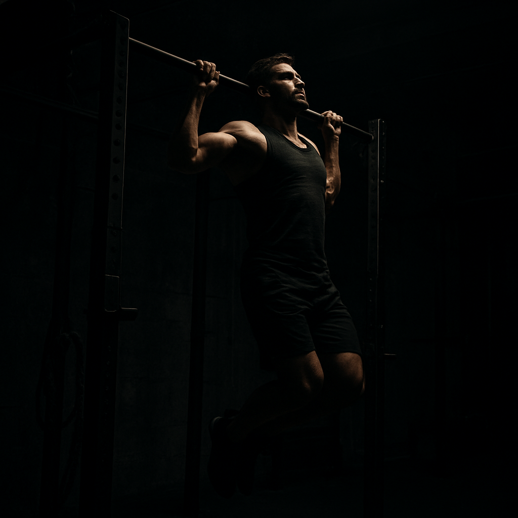 Athlete doing pull-ups on a rig